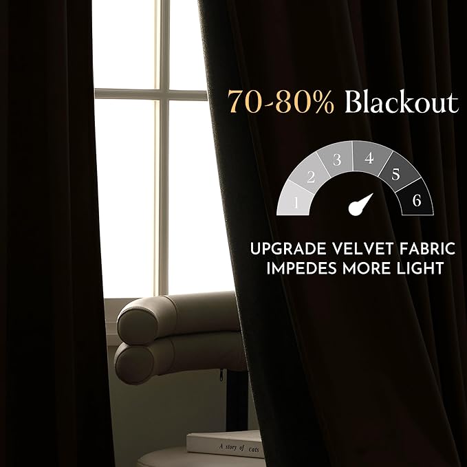 NICETOWN 120 inches Velvet Curtains - Taupe Blackout Extra Long High Ceiling Soft and Heavy Drapes for Living Room, Meeting Room and Theater, W52 x L120, 2 Panels