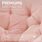 DUMOS Comfy Saucer Chair,Faux Fur Lounge Seasting XL Circle Chair for Bedroom, Dorm & Gaming, Foldable Fashion Accent Seat for Small Spaces, Folding Moon/Mushroom/Round Oversized Style,Hot Pink