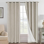 H.VERSAILTEX Linen Curtains 100% Blackout Curtains for Bedroom 90 inch Long Full Light Blocking Nature Linen Blended Window Curtains for Living Room Nickel Grommet (2 Panels, Cobblestone)
