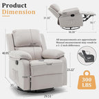 Recliner Chair, 360 Swivel Rocker Chair for Adults, Small Rocking Recliner for Small Spaces, Upholstered Fabric Glider Recliner Nursery (Swivel Rocker Recliner, Off White)