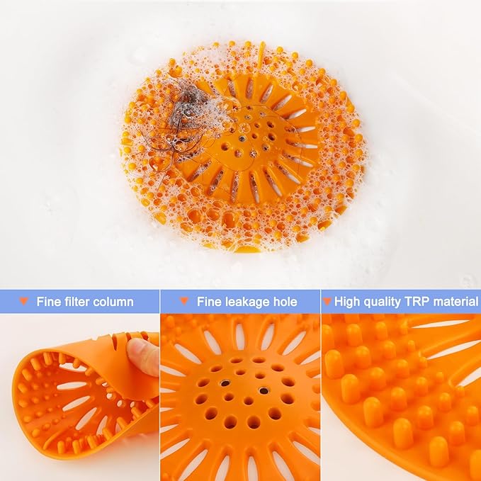 Drain Hair Catcher Durable Silicone Hair Stopper Shower Drain Covers with Iron Easy to Install and Clean Shower Drain Hair Trap Suit for Bathroom Bathtub Tub and Kitchen 5 Pack