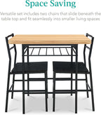 Best Choice Products 3-Piece Modern Dining Set, Space Saving Dinette for Kitchen, Dining Room, Small Space w/Steel Frame, Built-in Storage Rack - Oak/Black