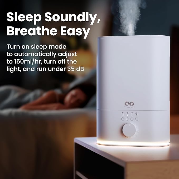 Everlasting Comfort 6L Top Fill Humidifier for Bedroom – Quiet, Easy to Fill & Clean, 60HR Runtime, Night Light, Timer, Ultrasonic Cool Mist, Auto Shut-Off, Essential Oil Compatible - White