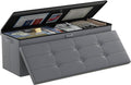 DocSafe Storage Ottoman Bench, Fireproof＆Waterproof Folding Bench with Lock(15”x 43”x15”), Leather Storage Chest with Handles＆2 Extra Boxes, Ottoman Safe for Bedroom,Living Room,Home Office, Gray