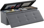 DocSafe Storage Ottoman Bench, Fireproof＆Waterproof Folding Bench with Lock(15”x 43”x15”), Leather Storage Chest with Handles＆2 Extra Boxes, Ottoman Safe for Bedroom,Living Room,Home Office, Gray