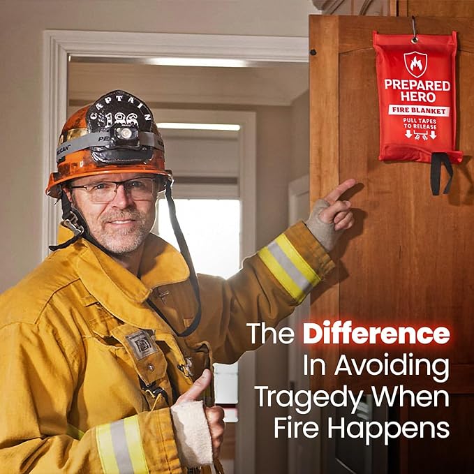 Prepared Hero Emergency Fire Blanket - 1 Pack - Fire Suppression for Kitchen, 40” x 40” Fiberglass Fire Blanket for Home