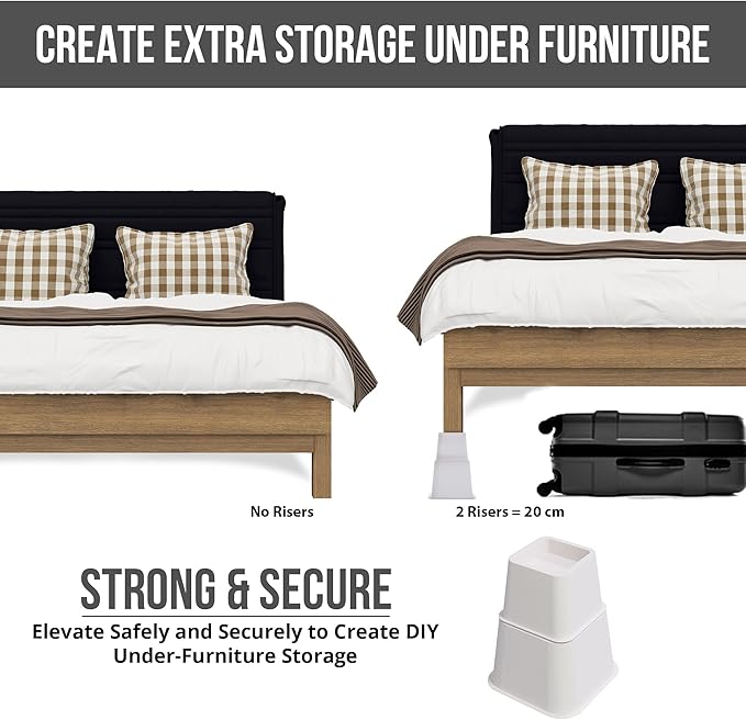 Utopia Bedding Bed Riser, 3 & 5 Inches Adjustable Furniture Risers for 8 Inch Combined Furniture Lift, Under Bed Storage & Dorm Room Essential, Supports Up to 1,300 lbs (36 Set, White)