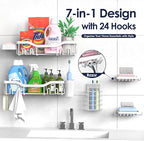 NESOMI Shower Caddy Adhesive Shower Organizer 7-Pack, Rustproof Stainless Steel Bathroom Shelves, Large Capacity No-Drill Rack Storage Accessories with Soap Dish Toothbrush Holder Hooks
