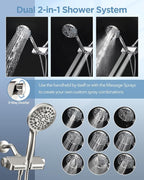 MakeFit Filtered Shower Head with Handheld Combo Brushed Nickel - Dual 2-in-1 Spa System with Massage Shower Head and 10 Modes Hand Held Showerhead, High Pressure, Buit in Power Wash Mode