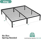 Sweetcrispy Bed Frame King - Heavy Duty No Box Spring Needed Metal Platform Bedroom Frames with Storage Space, 14 Inches High, Sturdy Steel Slat Support, Black