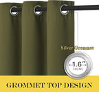 NICETOWN Olive Green Blackout Curtains for Bedroom/Living Room 132 Inch Length - Thermal Insulated Room Darkening Grommet Top Window Curtains (100 by 132 - Inch, 1 Panel)