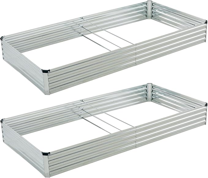 Galvanized Raised Garden Bed,Outdoor Planter Box Metal Patio Kit Planting Bed for Vegetables Flowers Herb,8x4x1 ft(2 Pack),Silver