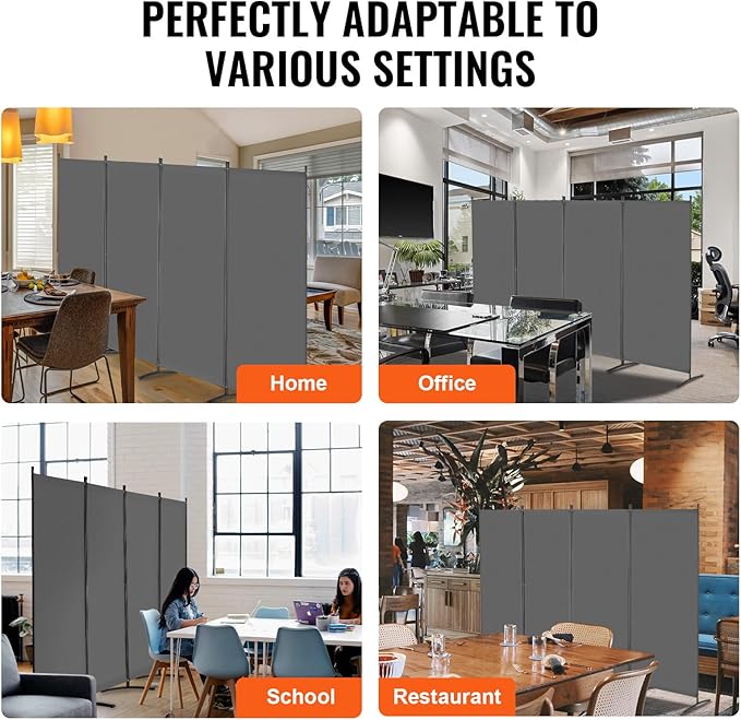VEVOR Room Divider, 4 Panel Room Divider, 136" W Folding Privacy Screen and Portable Partition Divider for Room Separation, Freestanding Room Partitions for Office, Bedroom, Study, Grey