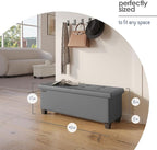 Storage Ottoman Bench with Bins, 43-in Storage Bench for Bedroom End of Bed, Folding Foot Rest Ottoman for Living Room Max 660lbs, Faux Leather Ottomans, Grey