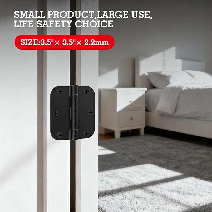 48 Pack Ball Bearing Door Hinges Matte Black 3.5 Inch 5/8"Radius Round Anti Squeak Interior 3-1/2"Flat Iron Bifold Standard Office Bedroom Indoor for Doors 3 ½" Hardware Control Home Decor Essentials