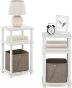 Furinno JUST Night Stand Set of 2, 3-Tier Turn-N-Tube Nightstand, Toolless Bedside Tables, End Table, Side Table with Open Storage for Bedroom, Closet, Dorm, Bathroom, White