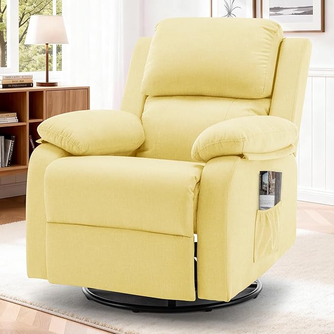 Recliner Chair, 360 Swivel Rocker Chair for Adults, Small Rocking Recliner for Small Spaces, Upholstered Fabric Glider Recliner Nursery