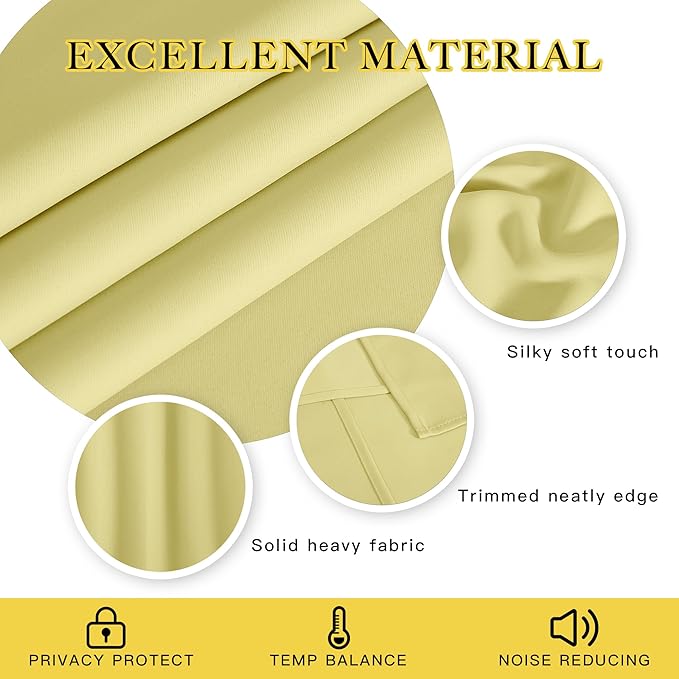 NICETOWN Blackout Curtains 84 Inch Length, Thermal Insulated Curtains for Bedroom Grommet Energy Saving Room Darkening Drapes for Living Room Window, 1 Panel, Paler Yellow, 66" W x 102" L