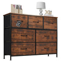 Dresser for Bedroom with 7 Drawers, Anti-Tip Wide Fabric Chests Storage Organizer Tower Furniture, TV Stand for TV up to 45 inch with Wooden Top Metal Frame for Clothes, Living Room, Hallway, Entryway