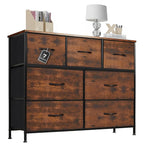 Dresser for Bedroom with 7 Drawers, Anti-Tip Wide Fabric Chests Storage Organizer Tower Furniture, TV Stand for TV up to 45 inch with Wooden Top Metal Frame for Clothes, Living Room, Hallway, Entryway