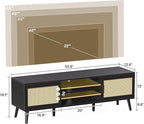 SUPERJARE TV Stand for 65 Inch TV, Entertainment Center with Adjustable Shelf, Rattan TV Console with 2 Cabinets, Media Console, Solid Wood Feet, 4 Cord Holes, for Living Room, Black