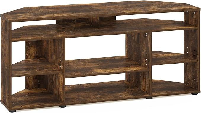 Furinno BESI TV Stand, No Tools Assembly Industrial Style Entertainment Center, TV Console for TV up to 46 Inch, for Living Room, Bedroom, Amber Pine