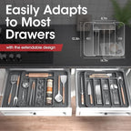 Aujen Silverware Organizer - Expandable Kitchen Drawer Organizer, Adjustable Utensil Organizer, Cutlery Tray for Forks, Knives, Multipurpose Kitchen Organizers and Storage Solution, Grey, Medium
