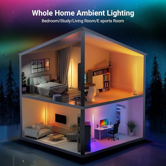NEEWER NF01 Smart LED Floor Lamp,1500lm 16 Million Color RGBW Standing Corner Light, Compatible with Google Assistant Alexa, APP/AI Custom/Music Sync, Ambience Lighting for Living Bedroom Home Decor