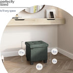 Storage Ottoman Cube with Small Bin, 15-in Square Ottoman with Storage for Living Room and Bedroom, Small Ottomans Foot Rest, Leather Foot Stools Ottomans Max 330lbs, Green