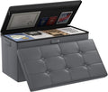 DocSafe Storage Ottoman Bench with Lock,Fireproof 30 Inches Folding Bench Foot Rest Stool Storage Chest Safe for Living Room,Bedroom,Home Office,Waterproof Leather Ottoman with Handles,Gray