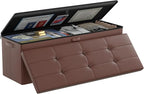 DocSafe Storage Ottoman Bench,Fireproof＆Waterproof Folding Bench with Lock(15”x 43”x15”),Leather Storage Chest with Handles＆2 Extra Boxes,Ottoman Safe for Bedroom,Living Room,Home Office,Brown