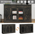 4 EVER WINNER 55" Coffee Bar with 4 Glass Doors and 3 Drawers, Sideboard Buffet Cabinet with Storage, Farmhouse Coffee Bar Cabinet with Adjustable Shelves for Kitchen, Dining Room, Rustic Oak