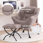 Tiita Lazy Chair with Ottoman, Khaki Modern Large Accent Chair, Comfy Leisure Sofa Armchair with Ottoman, Reading Chair with Footrest for Bedroom, Living Room, Dorm Rooms, Khaki