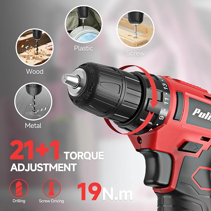 PULITUO 148-Piece Home Drill Set with 12V Red Cordless Drill, Hand Tools, Tool Box, Ideal for Men, Women, and DIY Enthusiasts for Home Improvement.