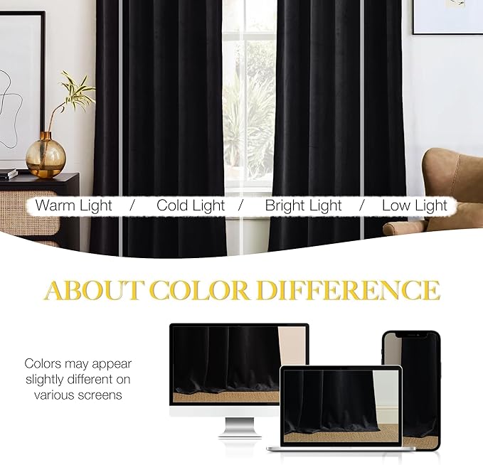 NICETOWN Black Velvet Blackout Curtains 96 inch Long for Living Room and Bedroom, Thermal Luxury Solid Heavy Rod Pocket Drapes/Window Treatments for Hall, Theater (2 Pieces, 52 W)