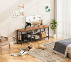 Furologee TV Stand with Power Outlets, Entertainment Center with Open Storage Shelves for TVs up to 55 Inch, Media Console Table with Soundbar Shelf for Living Room, Bedroom, Rustic Brown