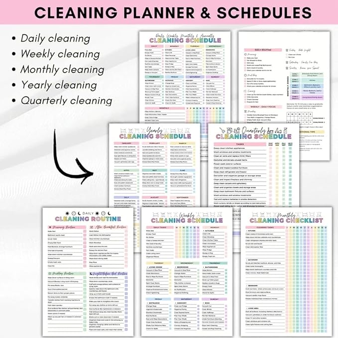 Cleaning Planner, Cleaning Schedule and Checklist Organizer, Daily Weekly Monthly Household Cleaning Planner, Chore Chart Notebook for Home, Family Cleaning Tasks, DIY Home Improvement, Editable Template