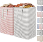 Lifewit 2 Pack Laundry Basket 80L Each, Collapsible Clothes Hamper with Reinforced Handles, Freestanding Waterproof Design for Bedroom and Laundry Room, Grey&Pink 160L Total