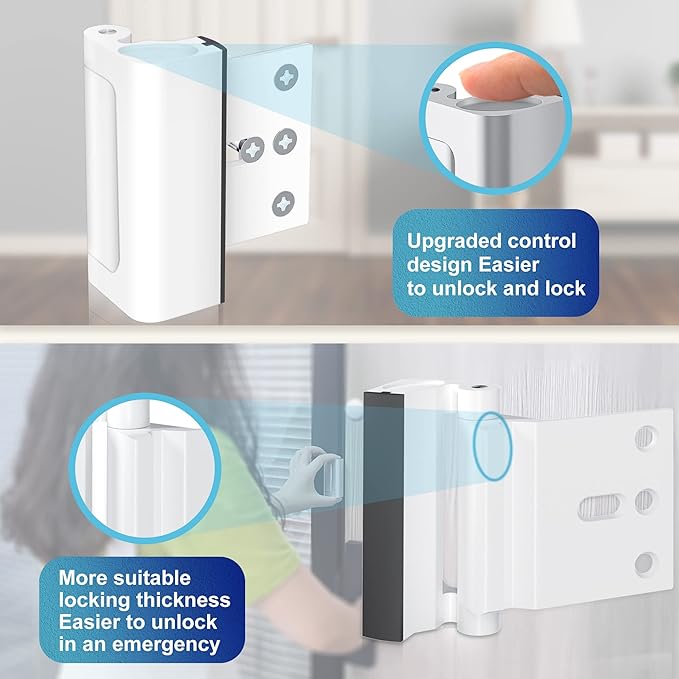 4Pack Door Reinforcement Lock Withstands 800lbs of Force - White Extra Proof Door Lock for Kids Safety Drilling Required,Prevents Unauthorized Entry,Add a Door Security Locks for Home Safety & Privacy