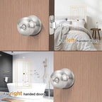 Estmoon 5 Pack Door Knobs Brushed Nickel Interior Keyless Door Lock Privacy Door Handle, Round Ball Silver Knobs for Bathroom Bedroom