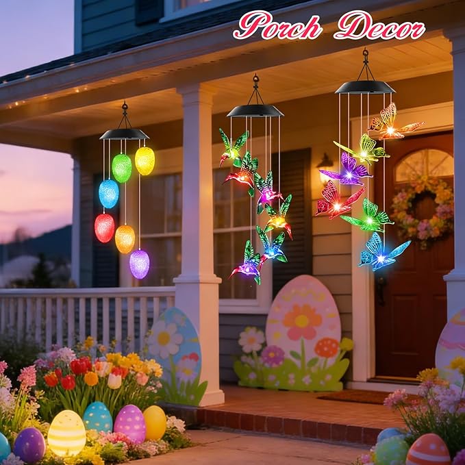 Easter Basket Stuffers Gifts for Her Mom Grandma, Birthday Gardening Gifts for Women, Winzwon Solar Lights Outdoor Wind Chimes for Garden Yard Patio Porch Decor Hanging Butterfly Decorations