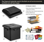 DocSafe Storage Ottoman with Lock,Fireproof Folding Ottoman Foot Rest Stool Storage Chest with Storage Safe for Important Documents,Waterproof 13 Inches Short Ottoman Foot Stool with Handles,Black