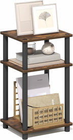 Furinno Turn-N-Tube Side Table, 3-Tier End Table with Open Shelf, Toolless Assembly Night Stand, Bedside Table, for Living Room, Bedroom, Amber Oak