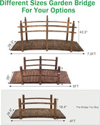 VINGLI 4 ft Garden Bridge, Arch Walkway Wooden Bridge with Safety Rails Carbonized Finished, Decorative Landscaping Footbridge for Koi Pond, Dry Creek Bed, Garden Pathway or Rustic Wedding Decor