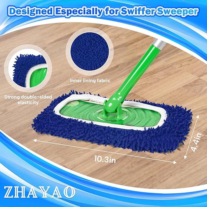 Coral Fleece Mop Pads, Reusable Wet/Dry Compatible with Swiffer, 3 Pack Washable for Hardwood/Surface Floor Cleaning