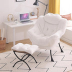 Tiita Lazy Chair with Ottoman, White Modern Large Accent Chair, Comfy Leisure Sofa Armchair with Ottoman, Reading Chair with Footrest for Bedroom, Living Room, Dorm Rooms, Plush White