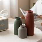 Large Decorative Ceramic Vase Set, 3 Pieces, Nordic Modern Boho Style, Earthtone Color Mix, Modern Farmhouse for Home Decor (XL Red Texture Mix)