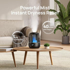 DREO Humidifiers for Bedroom, 3L Top Fill 30H & 26dB Quiet Runtime for Large Room, Cool Mist Ultrasonic Humidifier with Humidity Sensor, Night Light for Home, Baby, Nursery, Plants, 360° Nozzle, Black