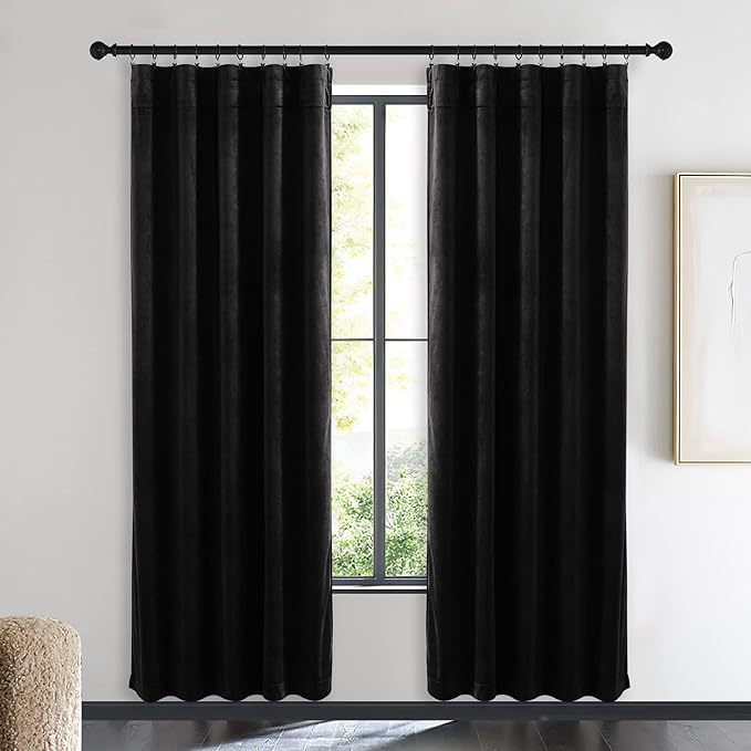 NICETOWN Insulated Black Out Velvet Curtains for Patio, Solid Heavy-Duty Large Window Treatments Drapes for Sliding Glass Door (2 Panels, 72 inches Long)