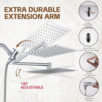 Shower Head,10”Rain Shower Head with Handheld Spray Combo and Adjustable Extension Arm/3-Way Flow Regulator/Shower System,High Pressure Rain Fall Hose,Chrome